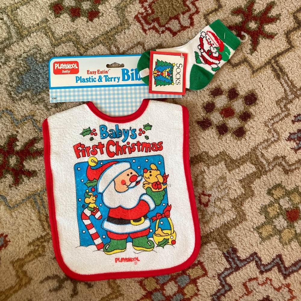 New Baby’s First Christmas Bib and socks